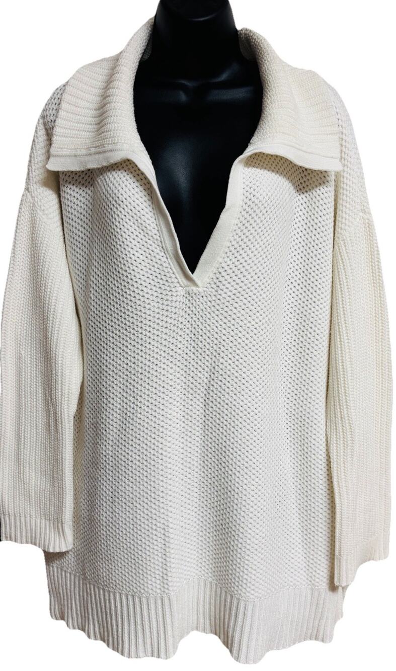 Lauren Ralph Lauren Women Plus 2X White Knit Sweater Collared V-Neck Long Sleeve